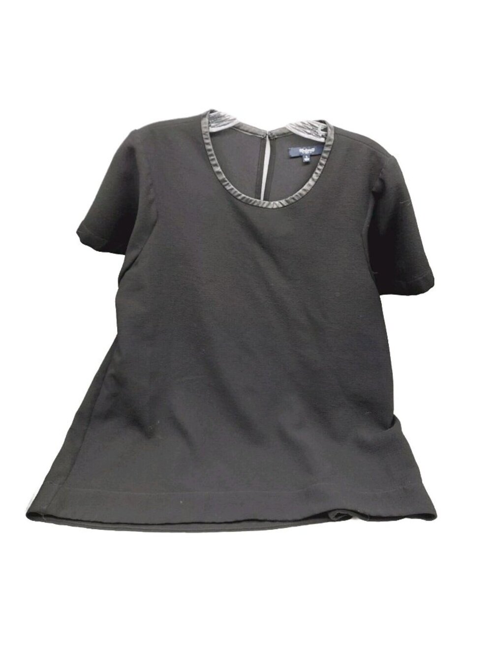 Madewell Women's Shirt Size Large Black Polyester W Leather Collar